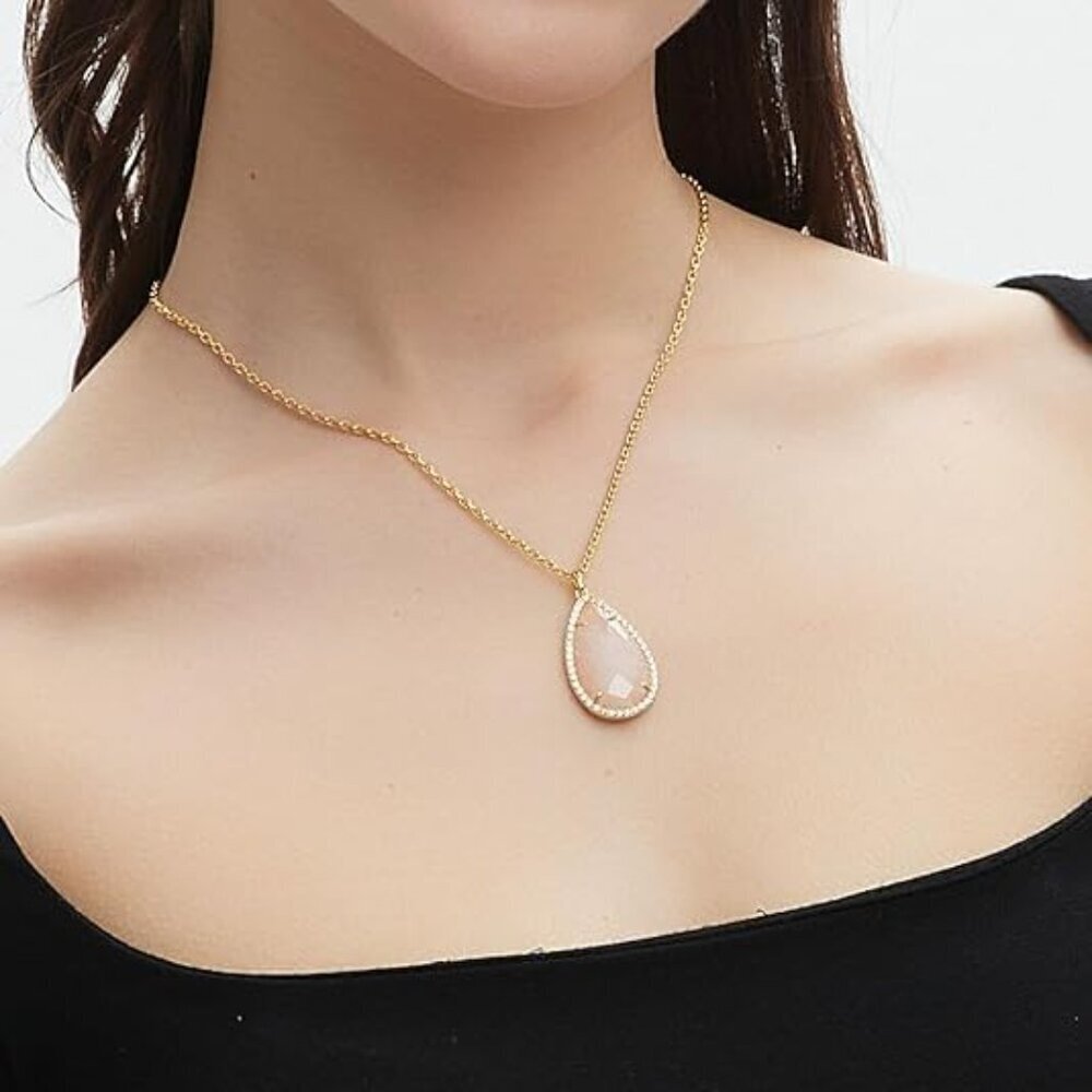Natural Stone Pink Quart Heart Teardrop Irregular Necklace for Women Rose Quartz - Picture 2 of 5